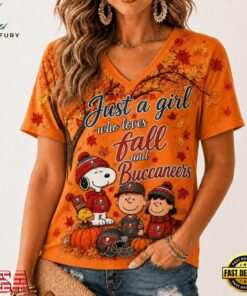 Tampa Bay Buccaneers NFL Snoopy Peanuts Fall Season V Neck T Shirt, NFL Team V Neck Tee Tampa Bay Buccaneers Nfl Snoopy Peanuts Fall Season V Neck T Shirt
