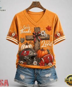 Tampa Bay Buccaneers NFL Thanksgiving Faith And Football V Neck T Shirt, NFL Team V Neck Tee Tampa Bay Buccaneers Nfl Thanksgiving Faith And Football V Neck T Shirt
