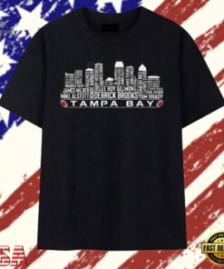 Tampa Bay Football Legends Names Skyline Typography Graphic T Shirt, Trendy 2D Print Shirt Tampa Bay Football Legends Names Skyline Typography Graphic T Shirt