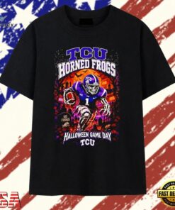TCU Horned Frogs Halloween Game Day Skeleton Football Player T Shirt, Trendy 2D Print Shirt Tcu Horned Frogs Halloween Game Day Skeleton Football Player T Shirt