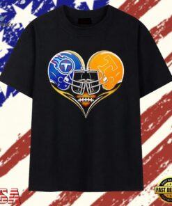 Tennessee Titans and Tennessee Volunteers Football Heart T Shirt, Trendy 2D Print Shirt Tennessee Titans And Tennessee Volunteers Football Heart T Shirt