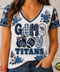 Tennessee Titans NFL Football Flowers Team Pride V Neck T Shirt, NFL Team V Neck Tee Tennessee Titans Nfl Football Flowers Team Pride V Neck T Shirt