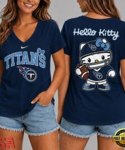 Tennessee Titans NFL Hello Kitty Football V Neck T Shirt, NFL Team V Neck Tee Tennessee Titans Nfl Hello Kitty Football V Neck T Shirt