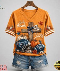 Tennessee Titans NFL Thanksgiving Faith And Football V Neck T Shirt, NFL Team V Neck Tee Tennessee Titans Nfl Thanksgiving Faith And Football V Neck T Shirt