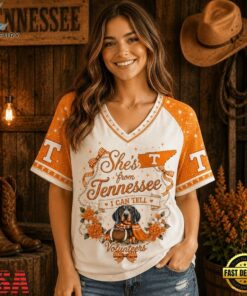 Tennessee Volunteers NCAA Bow and Floral Team Spirit V Neck T Shirt, NCAA V Neck Fan Shirt Tennessee Volunteers Ncaa Bow And Floral Team Spirit V Neck T Shirt