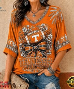 Tennessee Volunteers NCAA Vintage Floral Bow V Neck T Shirt, NCAA V Neck Fan Shirt Tennessee Volunteers Ncaa Vintage Floral Bow V Neck T Shirt