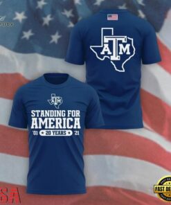 Texas A&M Aggies 20 Years Standing For America Blue T Shirt, Viral 3D Graphic Tee Texas A M Aggies 20 Years Standing For America Blue T Shirt