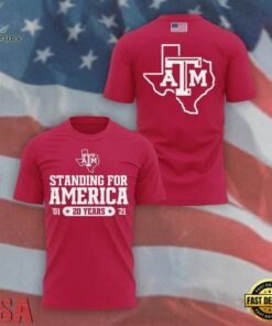 Texas A&M Aggies 20 Years Standing For America Red T Shirt, Viral 3D Graphic Tee Texas A M Aggies 20 Years Standing For America Red T Shirt