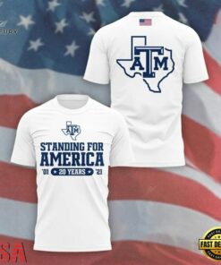 Texas A&M Aggies 20 Years Standing For America White T Shirt, Viral 3D Graphic Tee Texas A M Aggies 20 Years Standing For America White T Shirt