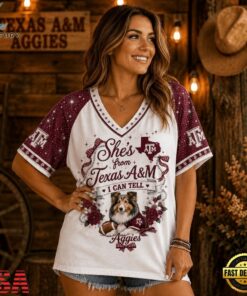 Texas A&M Aggies NCAA Bow and Floral Team Spirit V Neck T Shirt, NCAA V Neck Fan Shirt Texas A M Aggies Ncaa Bow And Floral Team Spirit V Neck T Shirt