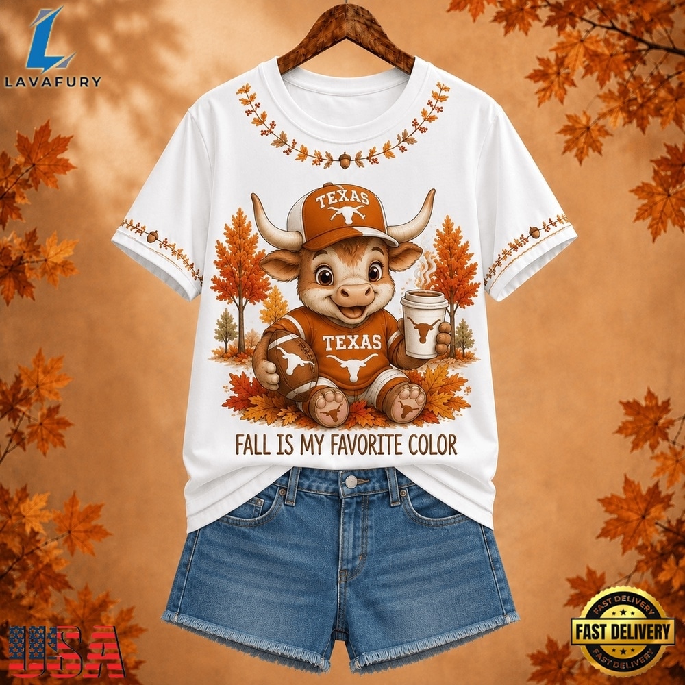 Texas Longhorns NCAA Fall Is My Favorite Color Football Unisex 3D Shirt, NCAA 3D Graphic Tee Texas Longhorns Ncaa Fall IS MY Favorite Color Football Unisex 3D Shirt