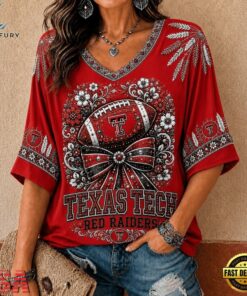 Texas Tech Red Raiders NCAA Vintage Floral Bow V Neck T Shirt, NCAA V Neck Fan Shirt Texas Tech Red Raiders Ncaa Vintage Floral Bow V Neck T Shirt