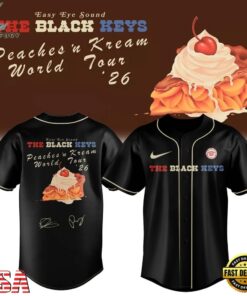 The Black Keys Peaches N Kream World Tour 2026 Signed Black Jersey, Music Artist Baseball Jersey The Black Keys Peaches N Kream World Tour 2026 Signed Black Jersey