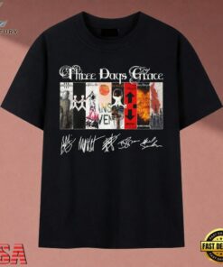 Three Days Grace All Album Covers Graphic Band Signatures T Shirt, Music 2D Graphic Tee Three Days Grace All Album Covers Graphic Band Signatures T Shirt