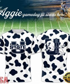 Utah State Aggies Football Cow Print Gameday 2026 Graphic T Shirt, Viral 3D Graphic Tee Utah State Aggies Football Cow Print Gameday 2026 Graphic T Shirt