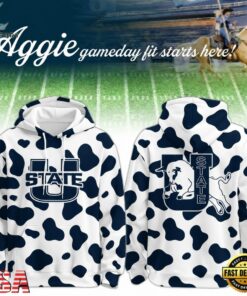 Utah State Aggies Football Cow Print Gameday 2026 Hoodie, Viral 3D Graphic Tee Utah State Aggies Football Cow Print Gameday 2026 Hoodie