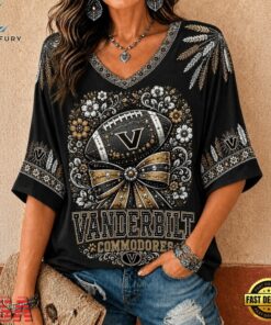 Vanderbilt Commodores NCAA Vintage Floral Bow V Neck T Shirt, NCAA V Neck Fan Shirt Vanderbilt Commodores Ncaa Vintage Floral Bow V Neck T Shirt