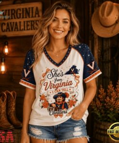 Virginia Cavaliers NCAA Bow and Floral Team Spirit V Neck T Shirt, NCAA V Neck Fan Shirt Virginia Cavaliers Ncaa Bow And Floral Team Spirit V Neck T Shirt