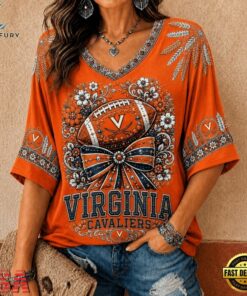 Virginia Cavaliers NCAA Vintage Floral Bow V Neck T Shirt, NCAA V Neck Fan Shirt Virginia Cavaliers Ncaa Vintage Floral Bow V Neck T Shirt