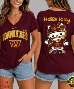 Washington Commanders NFL Hello Kitty Football V Neck T Shirt, NFL Team V Neck Tee Washington Commanders Nfl Hello Kitty Football V Neck T Shirt