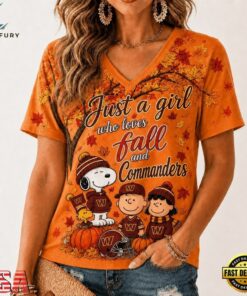 Washington Commanders NFL Snoopy Peanuts Fall Season V Neck T Shirt, NFL Team V Neck Tee Washington Commanders Nfl Snoopy Peanuts Fall Season V Neck T Shirt