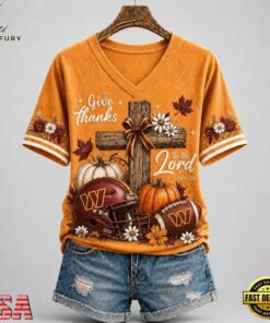Washington Commanders NFL Thanksgiving Faith And Football V Neck T Shirt, NFL Team V Neck Tee Washington Commanders Nfl Thanksgiving Faith And Football V Neck T Shirt