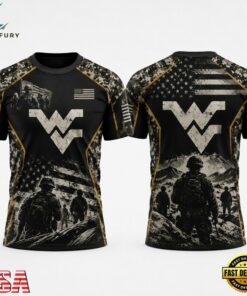 West Virginia Mountaineers x Military Appreciation T Shirt, Viral 3D Graphic Tee West Virginia Mountaineers X Military Appreciation T Shirt