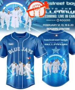 Toronto Blue Jays x Backstreet Boys Into The Millennium Homecoming Live in Canada Blue Baseball Jersey, Music Artist Baseball Jersey Toronto Blue Jays X Backstreet Boys Into The Millennium Homecoming Live IN Canada Blue Baseball Jersey