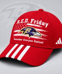 Baltimore Ravens NFL RED Friday Patriotic American Flag Remember Everyone Deployed Three Stripe Baseball Cap, Football Limited Edition Cap Baltimore Ravens Nfl Red Friday Patriotic American Flag Remember Everyone Deployed Three Stripe Baseball Cap