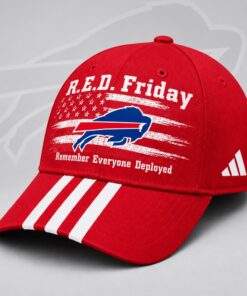 Buffalo Bills NFL RED Friday Patriotic American Flag Remember Everyone Deployed Three Stripe Baseball Cap, Football Limited Edition Cap Buffalo Bills Nfl Red Friday Patriotic American Flag Remember Everyone Deployed Three Stripe Baseball Cap