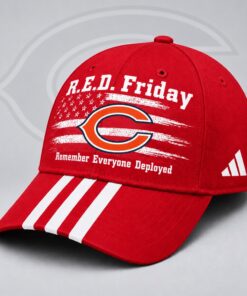 Chicago Bears NFL RED Friday Patriotic American Flag Remember Everyone Deployed Three Stripe Baseball Cap, Football Limited Edition Cap Chicago Bears Nfl Red Friday Patriotic American Flag Remember Everyone Deployed Three Stripe Baseball Cap