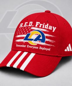 Los Angeles Rams NFL RED Friday Patriotic American Flag Remember Everyone Deployed Three Stripe Baseball Cap, Football Limited Edition Cap Los Angeles Rams Nfl Red Friday Patriotic American Flag Remember Everyone Deployed Three Stripe Baseball Cap