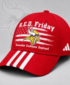 Minnesota Vikings NFL RED Friday Patriotic American Flag Remember Everyone Deployed Three Stripe Baseball Cap, Football Limited Edition Cap Minnesota Vikings Nfl Red Friday Patriotic American Flag Remember Everyone Deployed Three Stripe Baseball Cap