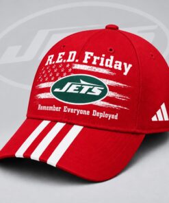 New York Jets NFL RED Friday Patriotic American Flag Remember Everyone Deployed Three Stripe Baseball Cap, Football Limited Edition Cap New York Jets Nfl Red Friday Patriotic American Flag Remember Everyone Deployed Three Stripe Baseball Cap