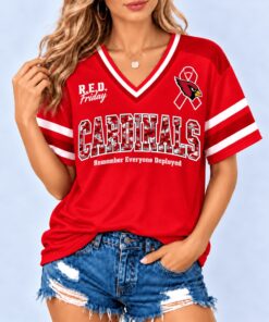 Arizona Cardinals NFL RED Friday Military Camo Ribbon Graphic Women's V Neck Short Sleeve T Shirt, NFL Team V Neck Tee Arizona Cardinals Nfl Red Friday Military Camo Ribbon Graphic Women S V Neck Short Sleeve T Shirt
