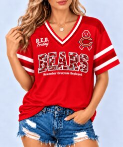 Chicago Bears NFL RED Friday Military Camo Ribbon Graphic Women's V Neck Short Sleeve T Shirt, NFL Team V Neck Tee Chicago Bears Nfl Red Friday Military Camo Ribbon Graphic Women S V Neck Short Sleeve T Shirt