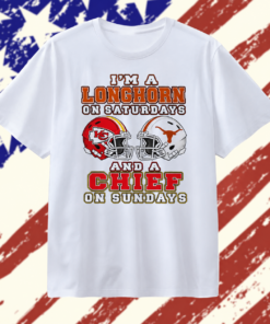 I’m a Texas Longhorn on Saturdays and a Kansas City Chief on Sundays 2 helmet NFL 2026 T Shirt, Trendy 2D Print Shirt I M A Texas Longhorn ON Saturdays And A Kansas City Chief ON Sundays 2 Helmet Nfl 2026 T Shirt