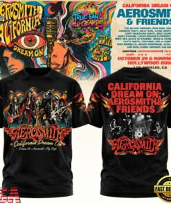 Aerosmith California Dream On 2026 Hollywood Bowl Graphic Black 3D Shirt, Trending Music 3D Tee Aerosmith California Dream ON 2026 Hollywood Bowl Graphic Black 3D Shirt