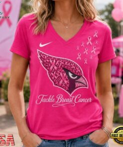 Arizona Cardinals 2026 NFL Tackle Breast Cancer V neck T Shirt, NFL Team V Neck Tee Arizona Cardinals 2026 Nfl Tackle Breast Cancer V Neck T Shirt