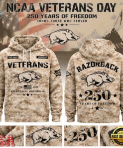 Arkansas Razorbacks Veterans Day 2026 250 Years of Freedom Personalized Hoodie, Viral 3D Graphic Tee Arkansas Razorbacks Veterans Day 2026 250 Years OF Freedom Personalized Hoodie