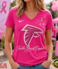 Atlanta Falcons 2026 NFL Tackle Breast Cancer V neck T Shirt, NFL Team V Neck Tee Atlanta Falcons 2026 Nfl Tackle Breast Cancer V Neck T Shirt