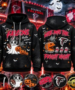 Atlanta Falcons Halloween Rise Into The Fright Night Graphic Hoodie, Viral 3D Graphic Tee Atlanta Falcons Halloween Rise Into The Fright Night Graphic Hoodie