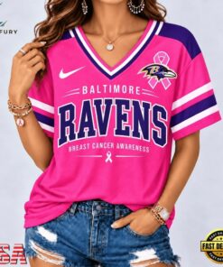 Baltimore Ravens 2026 NFL Pink Breast Cancer Awareness V neck T Shirt, NFL Team V Neck Tee Baltimore Ravens 2026 Nfl Pink Breast Cancer Awareness V Neck T Shirt