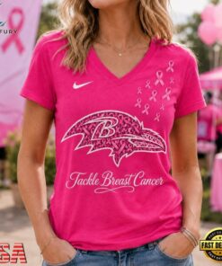 Baltimore Ravens 2026 NFL Tackle Breast Cancer V neck T Shirt, NFL Team V Neck Tee Baltimore Ravens 2026 Nfl Tackle Breast Cancer V Neck T Shirt