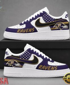 Baltimore Ravens NFL American Flag Football Team Limited Air Force 1 Shoes Sneakers, NFL Fan AF1 Shoes Baltimore Ravens Nfl American Flag Football Team Limited Air Force 1 Shoes Sneakers