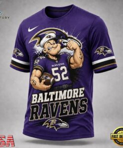 Baltimore Ravens NFL Popeye Bold Cartoon Athletes 3D T Shirt, Sports Fans 3D Shirt Baltimore Ravens Nfl Popeye Bold Cartoon Athletes 3D T Shirt