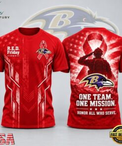 Baltimore Ravens NFL RED Friday One Team One Mission Patriotic Soldier Tribute T Shirt, Sports Fans 3D Shirt Baltimore Ravens Nfl Red Friday One Team One Mission Patriotic Soldier Tribute T Shirt