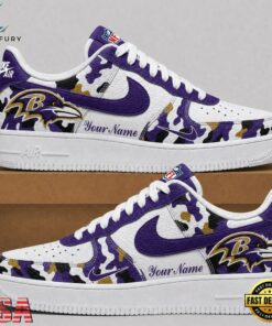 Baltimore Ravens NFL Team Camo Air Force 1 Shoes Sneakers, NFL Fan AF1 Shoes Baltimore Ravens Nfl Team Camo Air Force 1 Shoes Sneakers