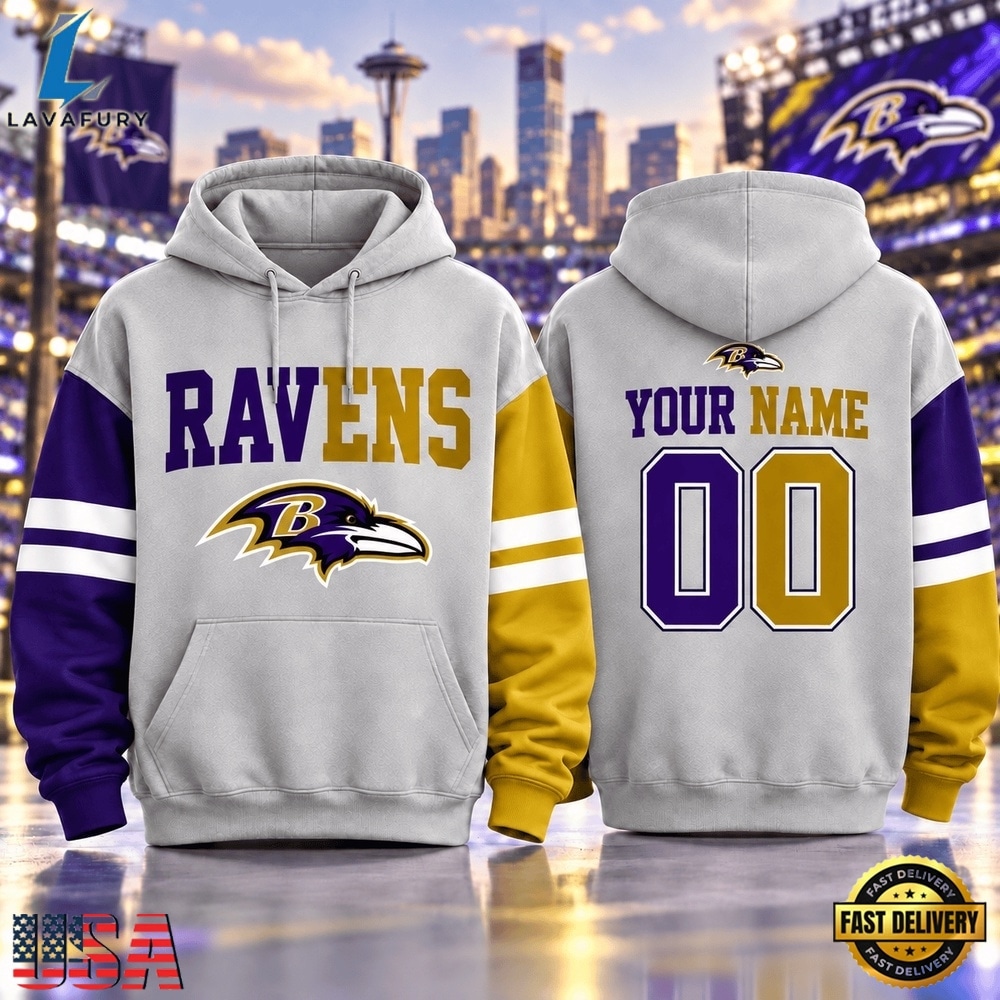 Baltimore Ravens NFL Two Tone Colorblock Varsity Hoodie, Sports Fans 3D Shirt Baltimore Ravens Nfl Two Tone Colorblock Varsity Hoodie