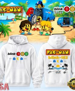 Blink 182 x PAC MAN White Hoodie, Trending Music 3D Tee Blink 182 X Pac Man White Hoodie